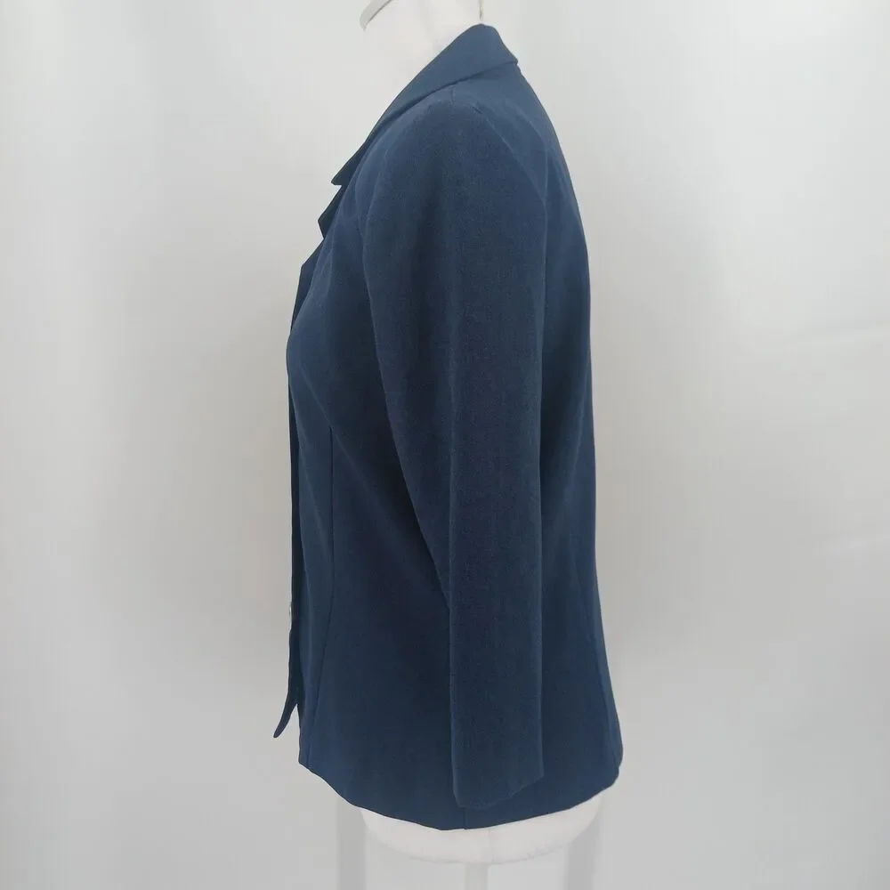 womans vintage olivia matthews size 8 navy blue button front blazer jacket
